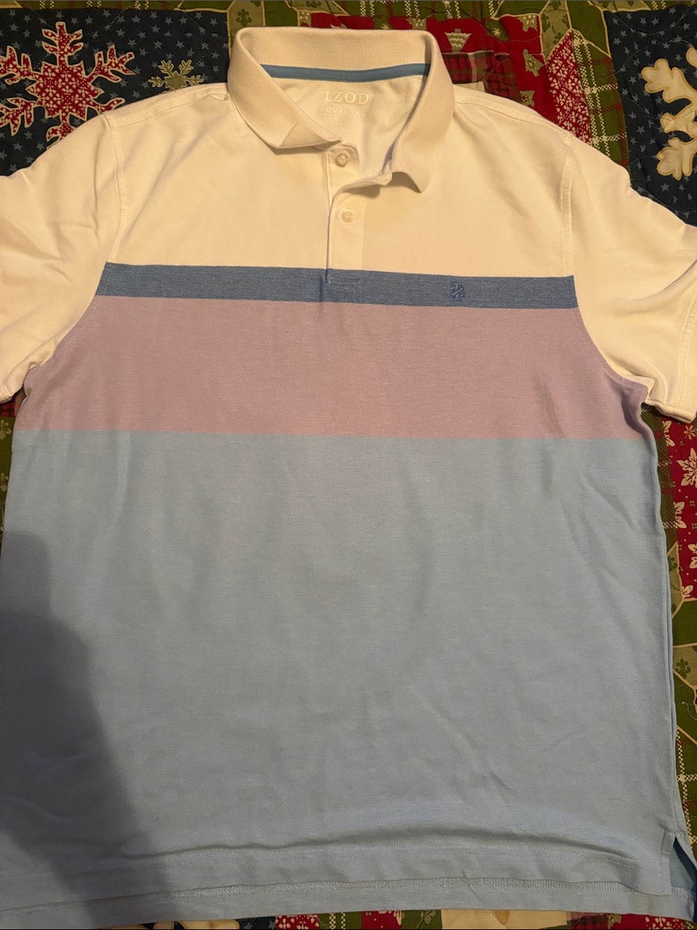 Izod Men’s White, Light Blue & Pale Lavender Striped Polo